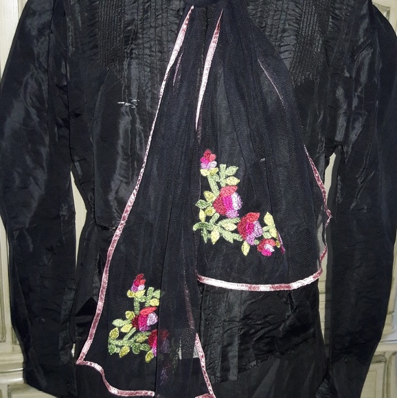 April Cornell Accessories - VTG "APRIL CORNELL" BLACK SCARF WITH EMBROIDERY!